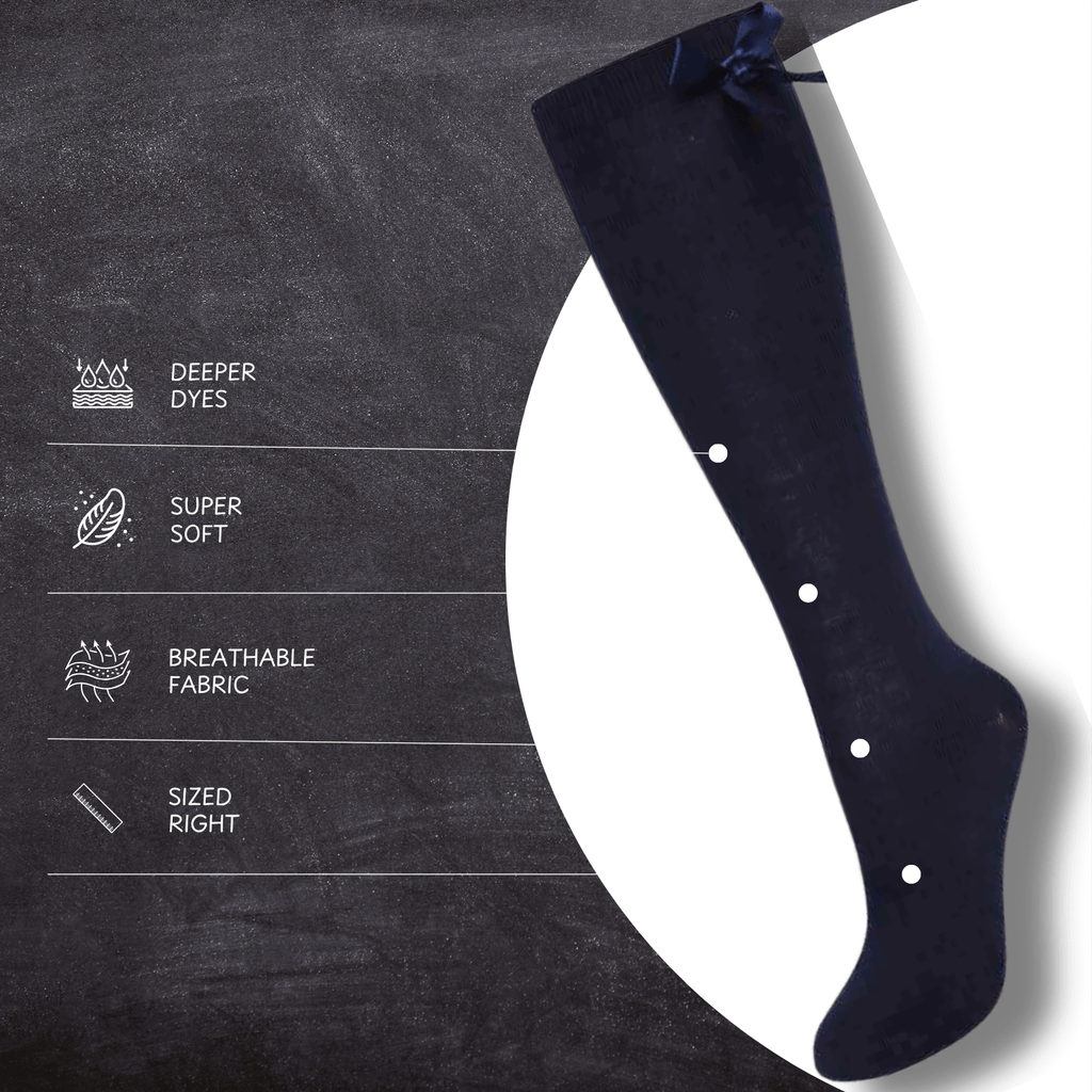 6 Pairs Girls Knee High Socks With Ribbon Bows Back To School Cotton Rich Long Socks Stylish Comfortable Durable For Uniforms Everyday Wear Ages 2-16 Years by Sock Stack
