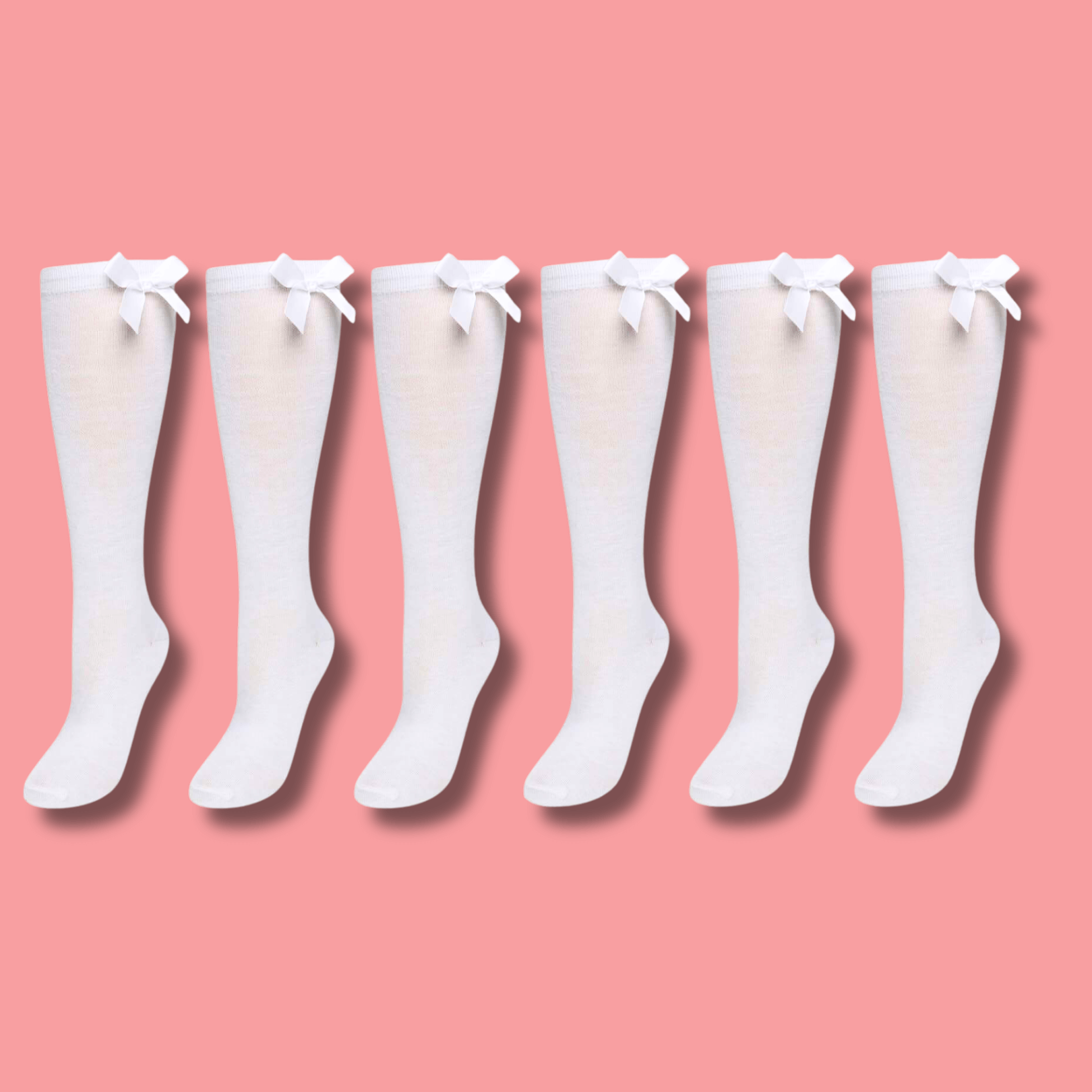 6 Pairs Girls Knee High Socks With Ribbon Bows Back To School Cotton Rich Long Socks Stylish Comfortable Durable For Uniforms Everyday Wear Ages 2-16 Years by Sock Stack