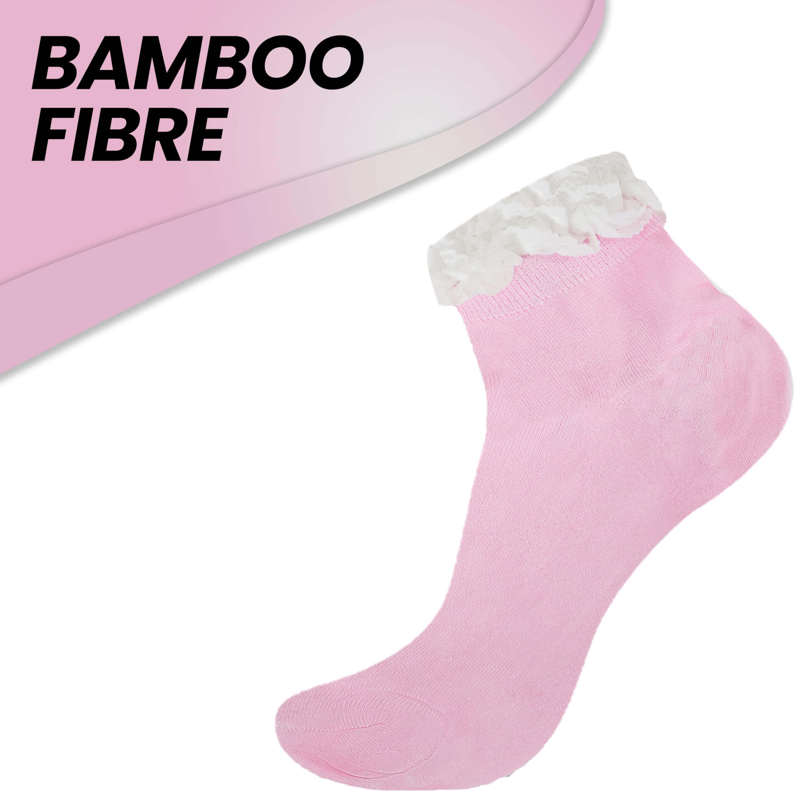 6 Pairs Ladies Bamboo Lace Socks Ultra Soft Antibacterial Moisture-Wicking Breathable Fashion Socks UK 4-7 Assorted Colours by Sock Stack