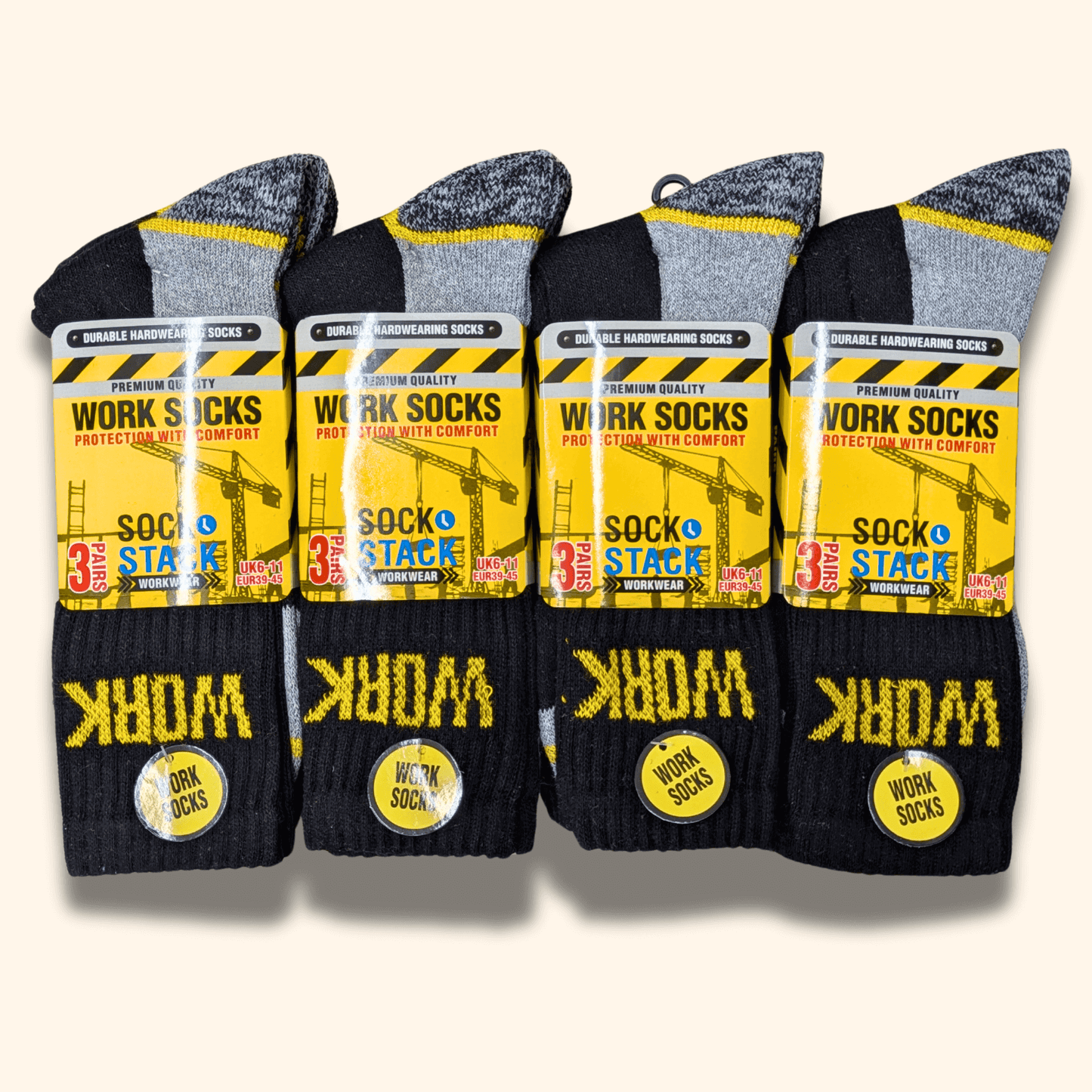 6 Pairs Mens Heavy Duty Work Socks Cushion Sole Reinforced Toe Heel Durable Black Boot Sock for Construction Outdoor Jobs Walking Sizes UK 6-11 EUR 39-45 by Sock Stack