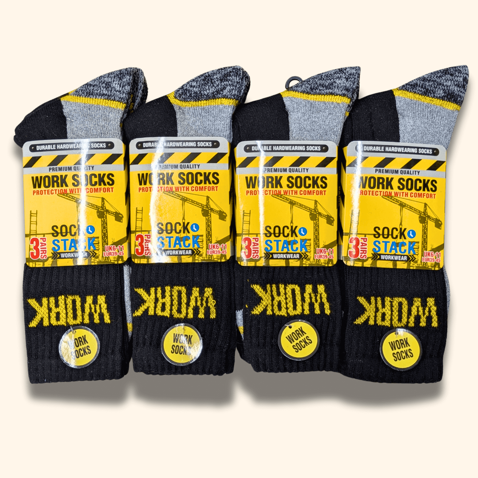 12 Pairs Mens Heavy Duty Work Socks Cushion Sole Reinforced Toe Heel Durable Black Boot Sock for Construction Outdoor Jobs Walking Sizes UK 6-11 EUR 39-45 by Sock Stack