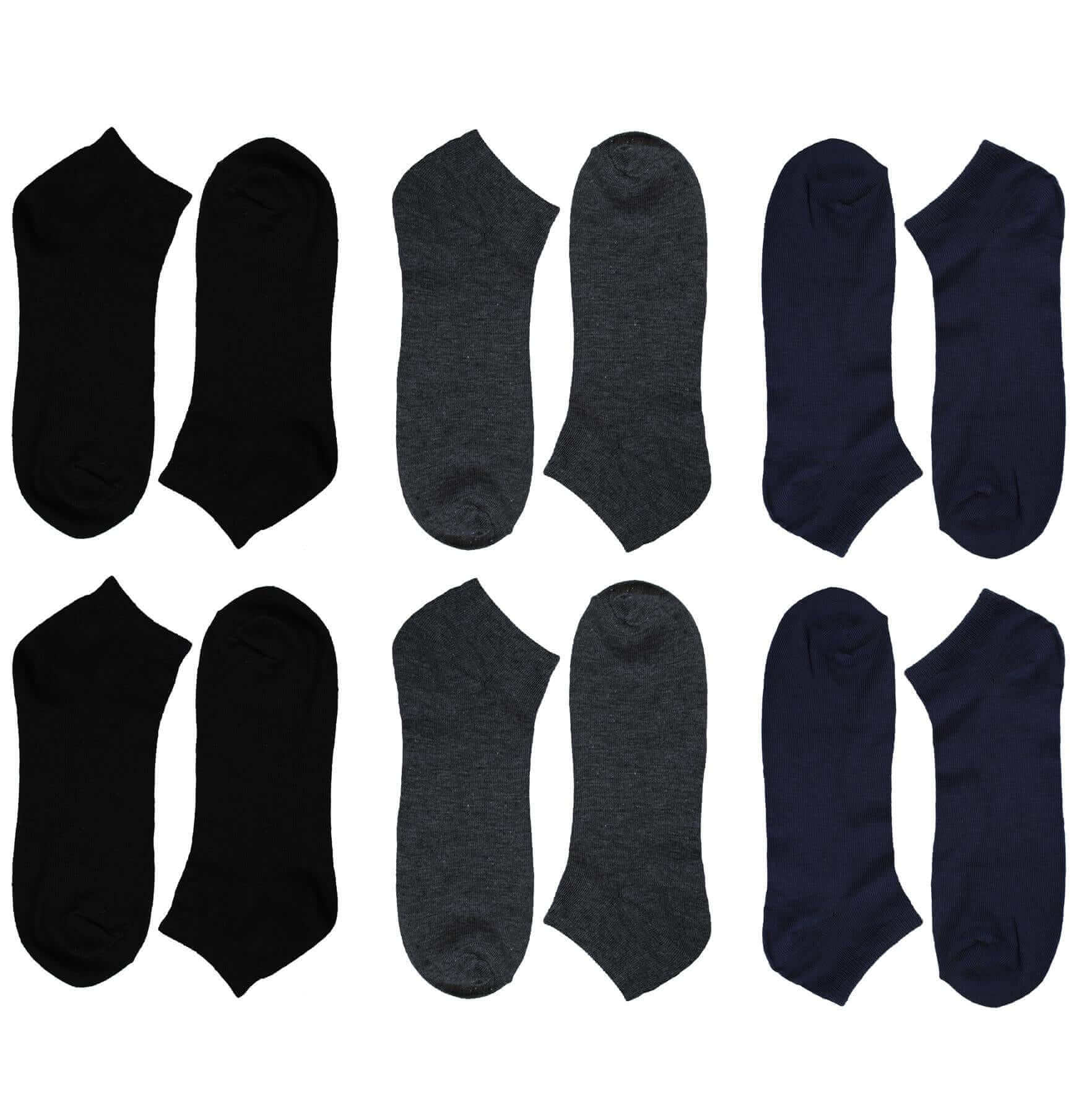 6 Pairs Mens Lightweight Breathable Cotton Blend Ankle Trainer Socks with Arch Support for Running Gym Everyday Wear in Black White Navy Grey Sizes UK 6-11 EUR 39-45 by Sock Stack