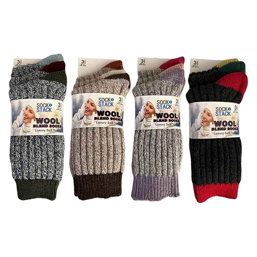 6 Pairs Women's Thick Wool Hiking Socks Cushioned Reinforced Heel Toe Breathable Outdoor Durable Work Boot Socks UK 4-7 by Sock Stack