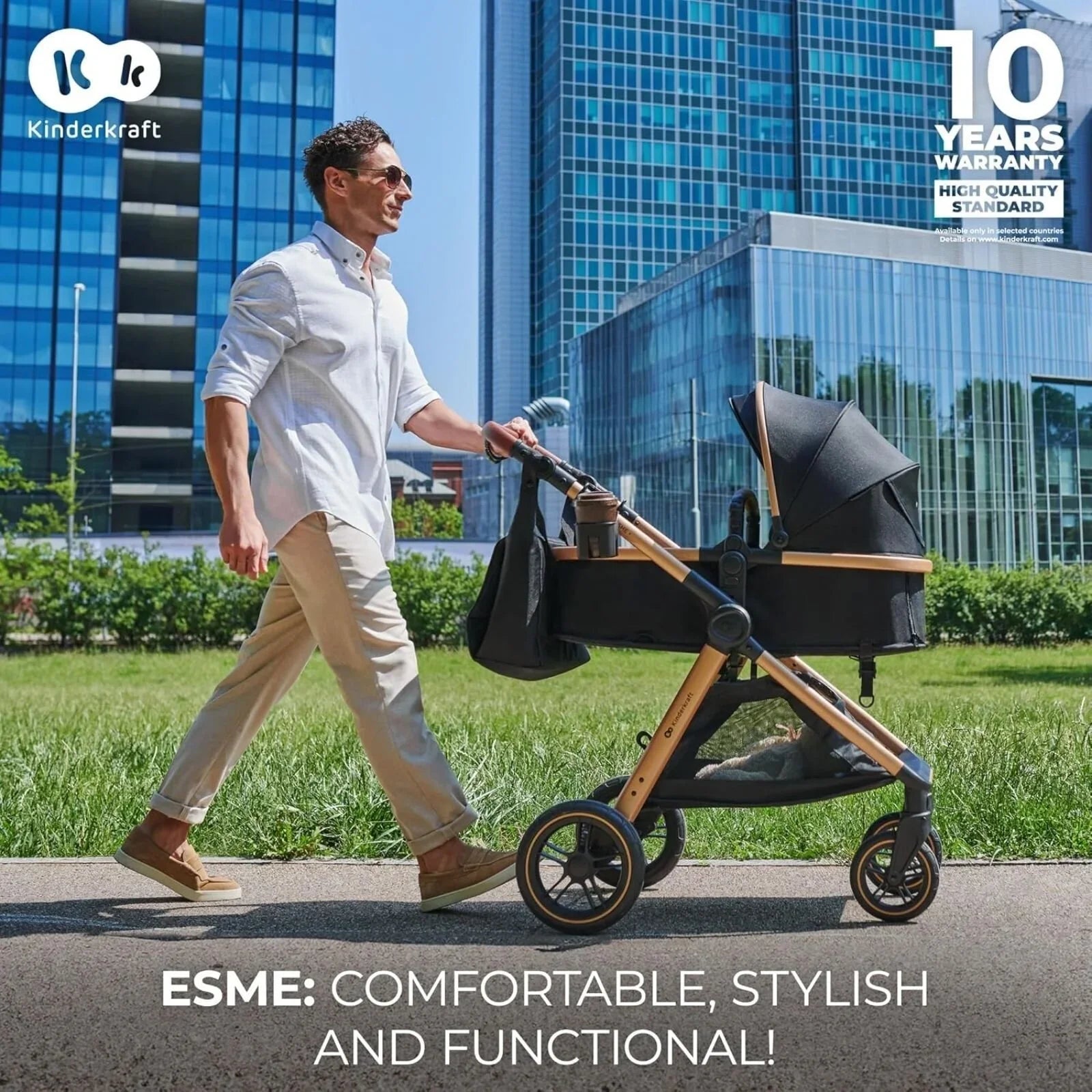 Kinderkraft Esme 3-in-1 Travel System with Mink Pro Car Seat - Sand Beige
