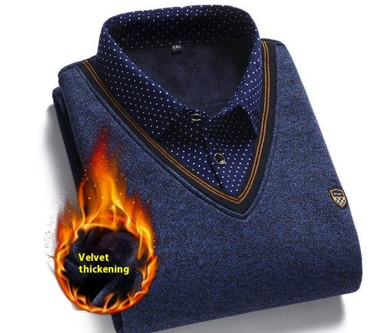 Men's Fake Two-piece Shirt Collar Sweater