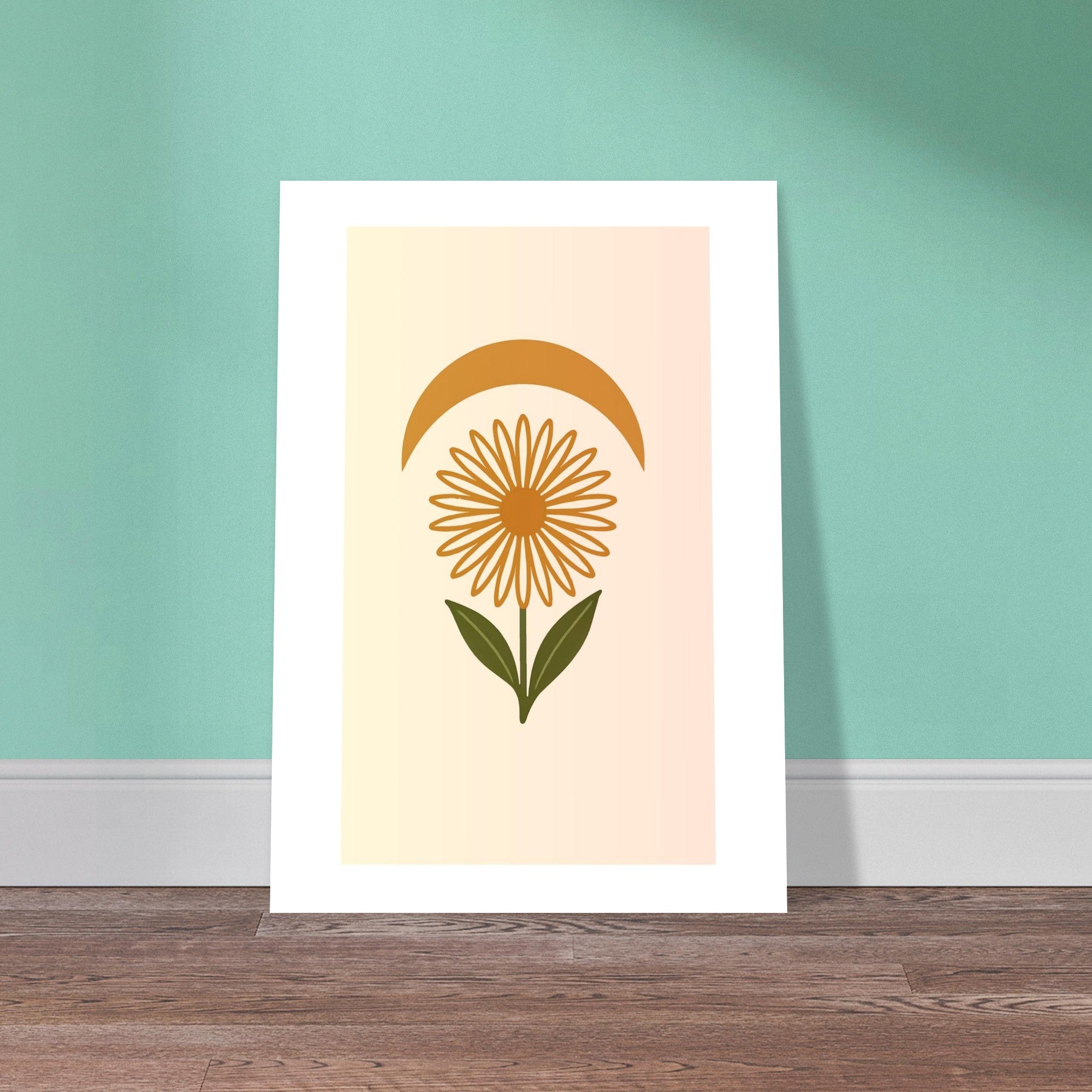 Minimal Flower & Crescent Print - Boho Botanical Poster | Earthy Modern Wall Art