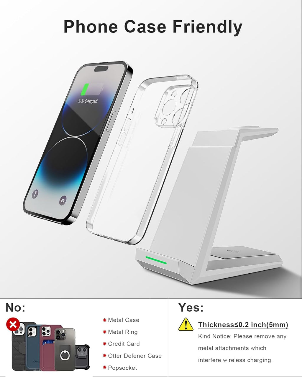 15W Fast Wireless Charger Dock 3-in-1 for iPhone Watch and AirPods in White