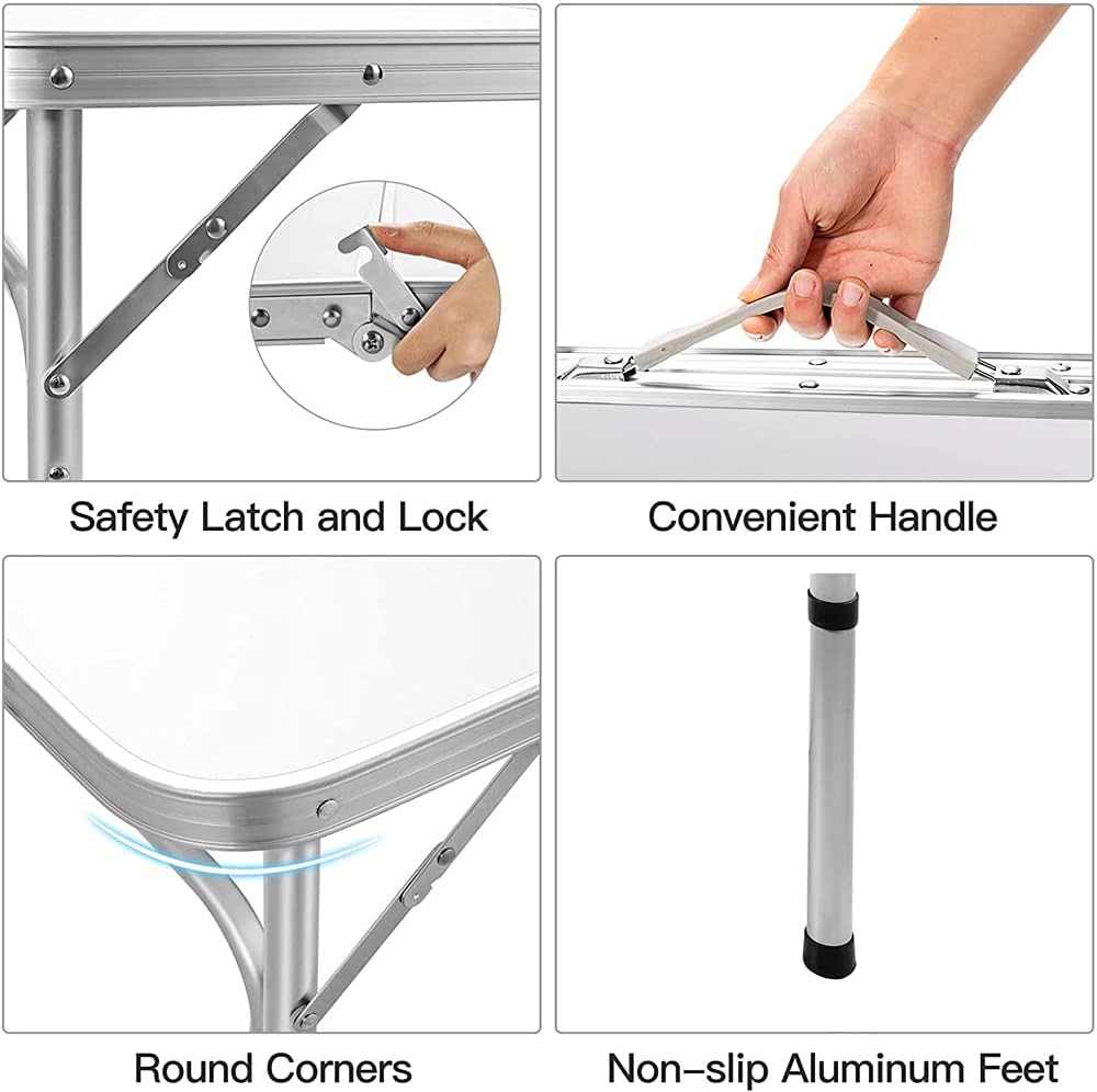 3FT/90CM Picnic Folding Tables, Aluminium Foldable Portable Adjustable Height Lightweight for Camping BBQ, 90x60x37/67cm