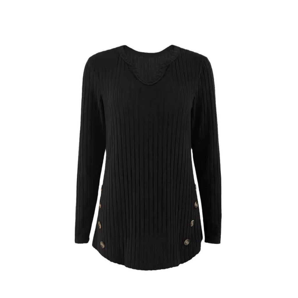 Simple Solid Color Casual Knitted Button Sweater