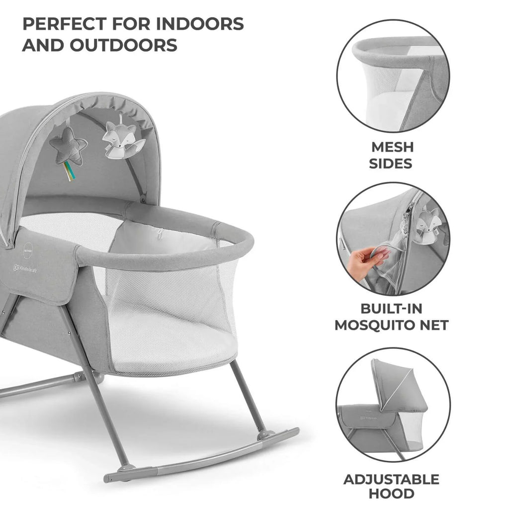 Kinderkraft Lovi 3 in 1 Baby Crib - Grey
