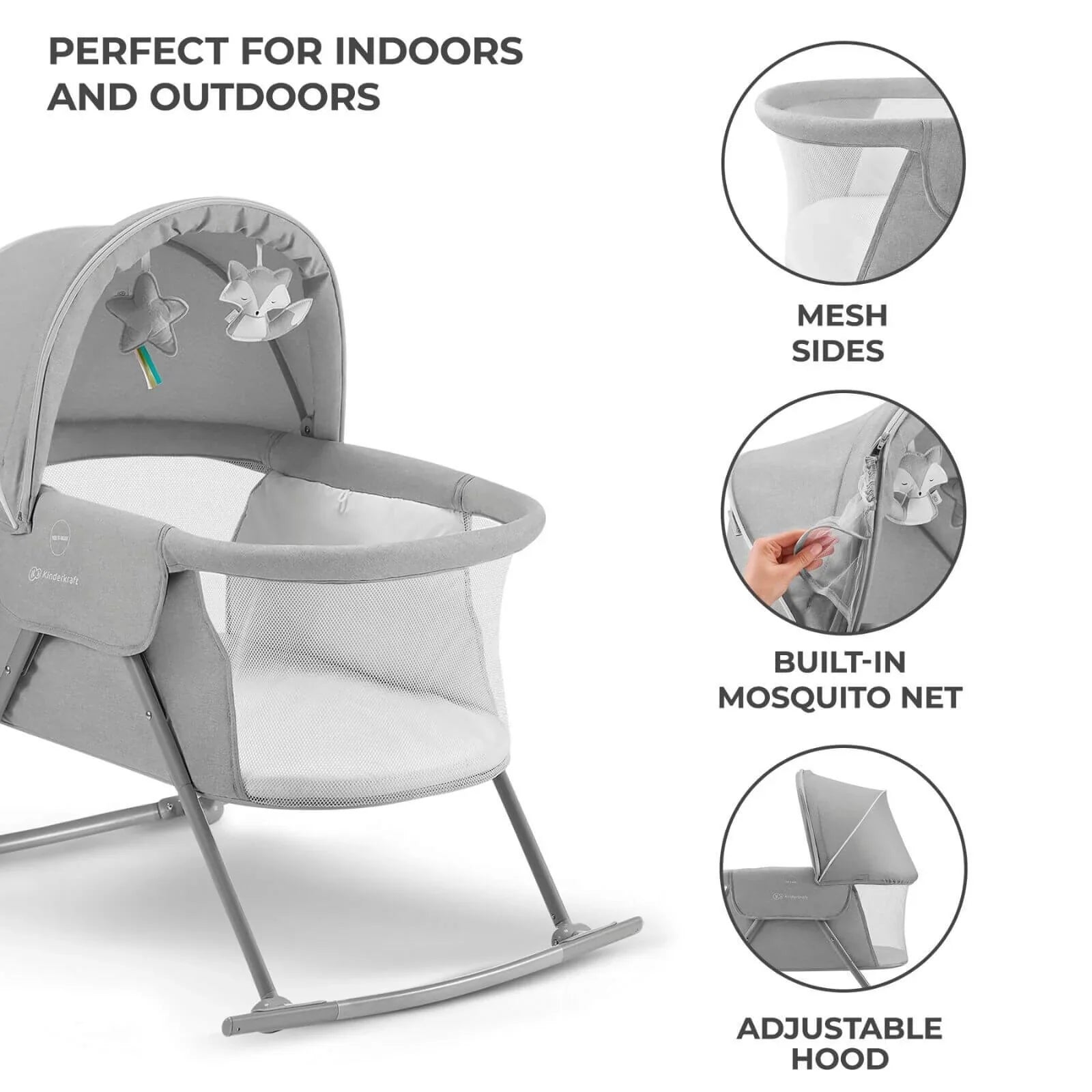 Kinderkraft Lovi 3 in 1 Baby Crib - Grey