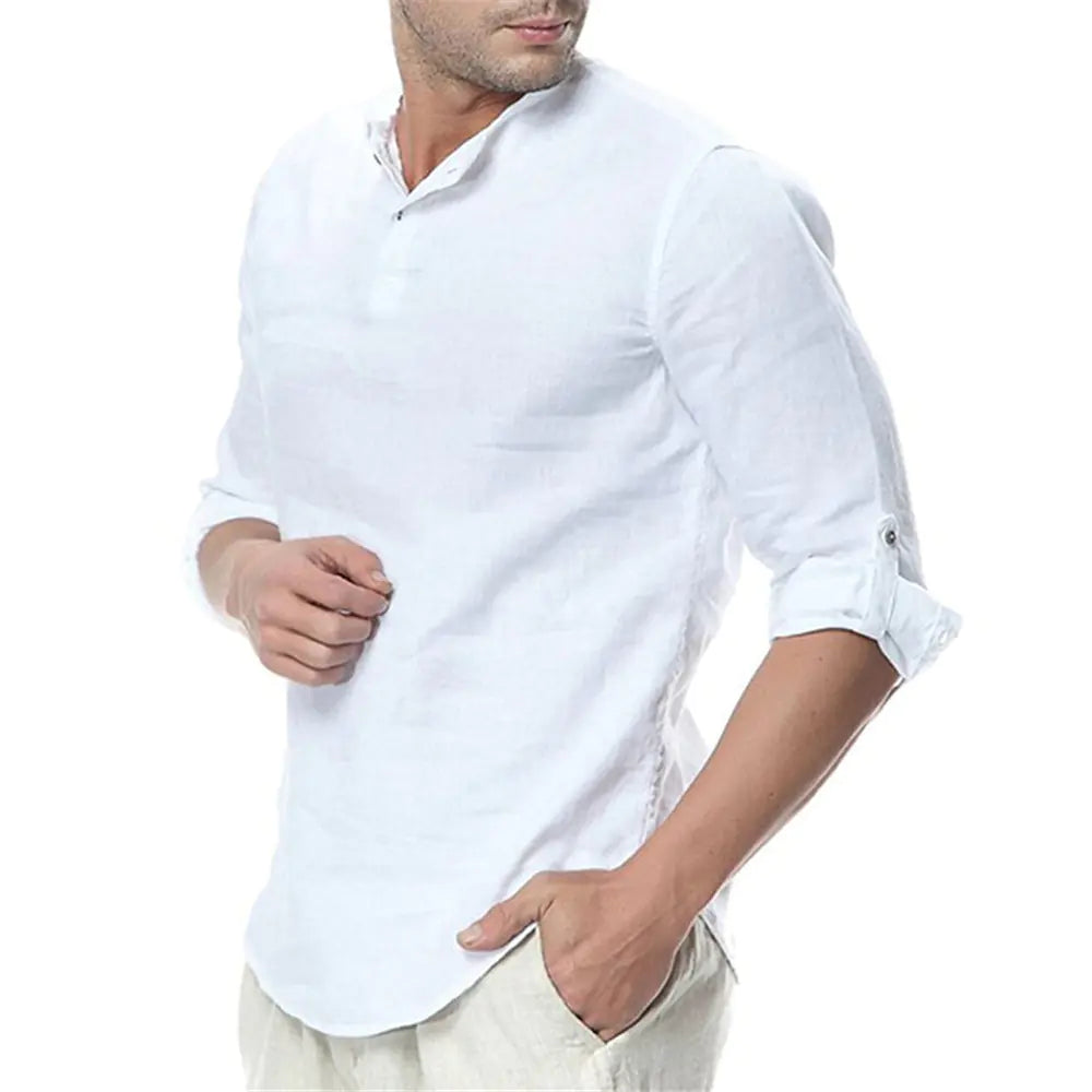Men’s Linen Long Sleeve Shirt – Casual Smart Slim Fit