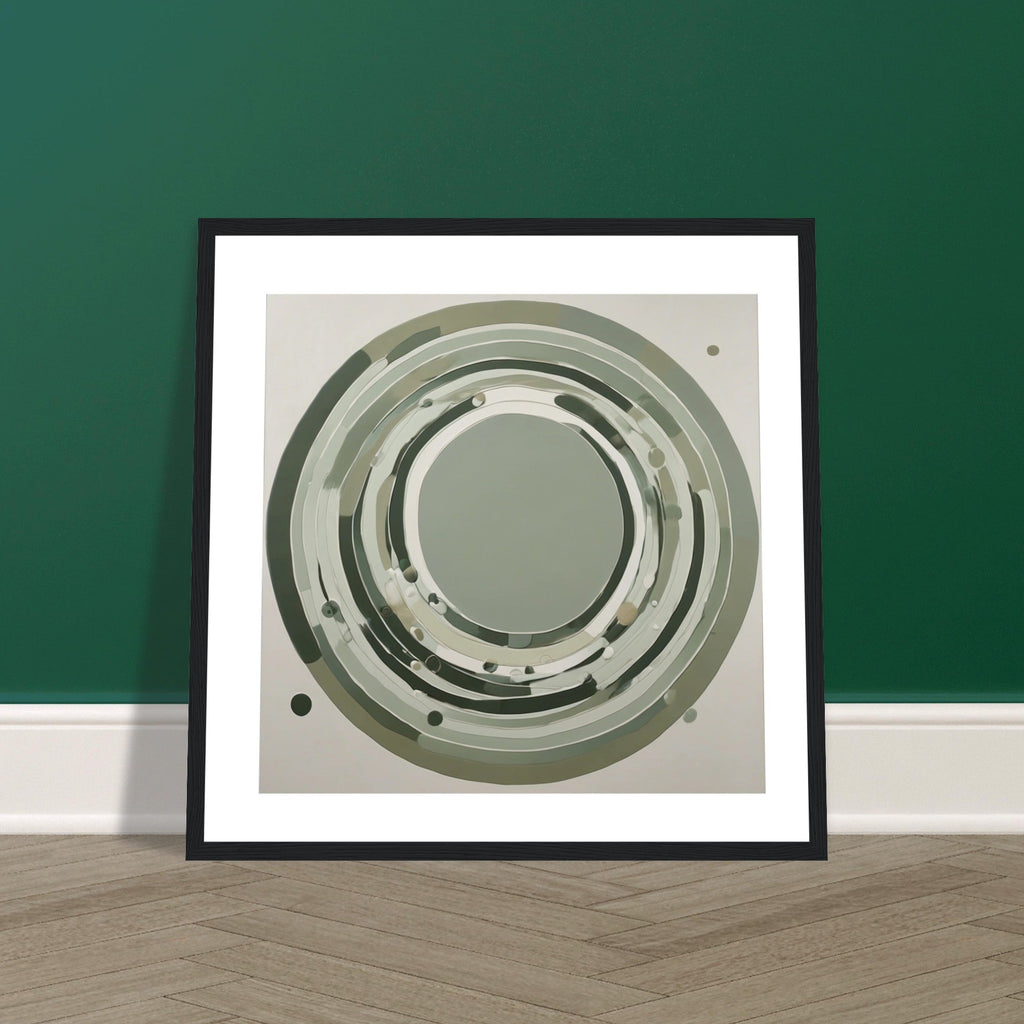 Sage Green Circular Abstract Framed Poster – Minimalist Geometric Wall Art