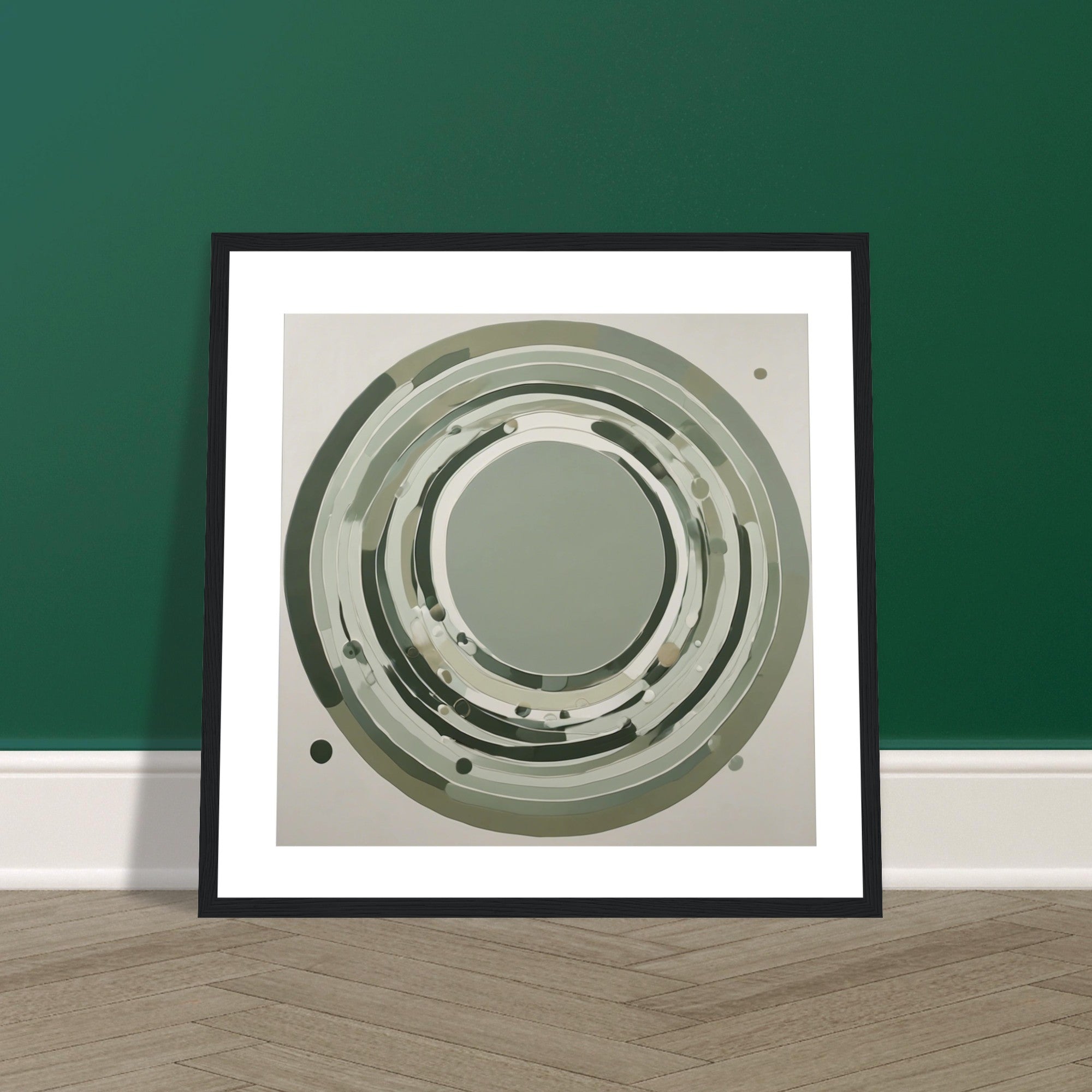Sage Green Circular Abstract Framed Poster – Minimalist Geometric Wall Art