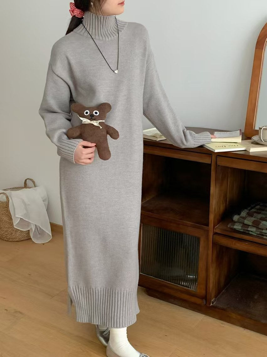 Idle Style Pullover Thickened Plus Size Bottoming Loose Knitted Dress Women