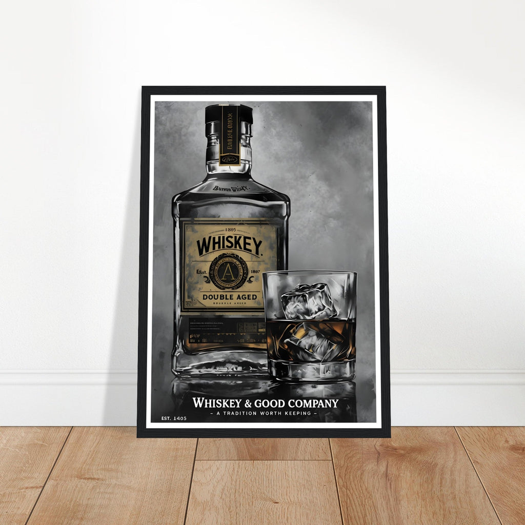 Noir Whiskey Bottle Framed Poster – Sophisticated Wall Art for Home Bars & Lounges