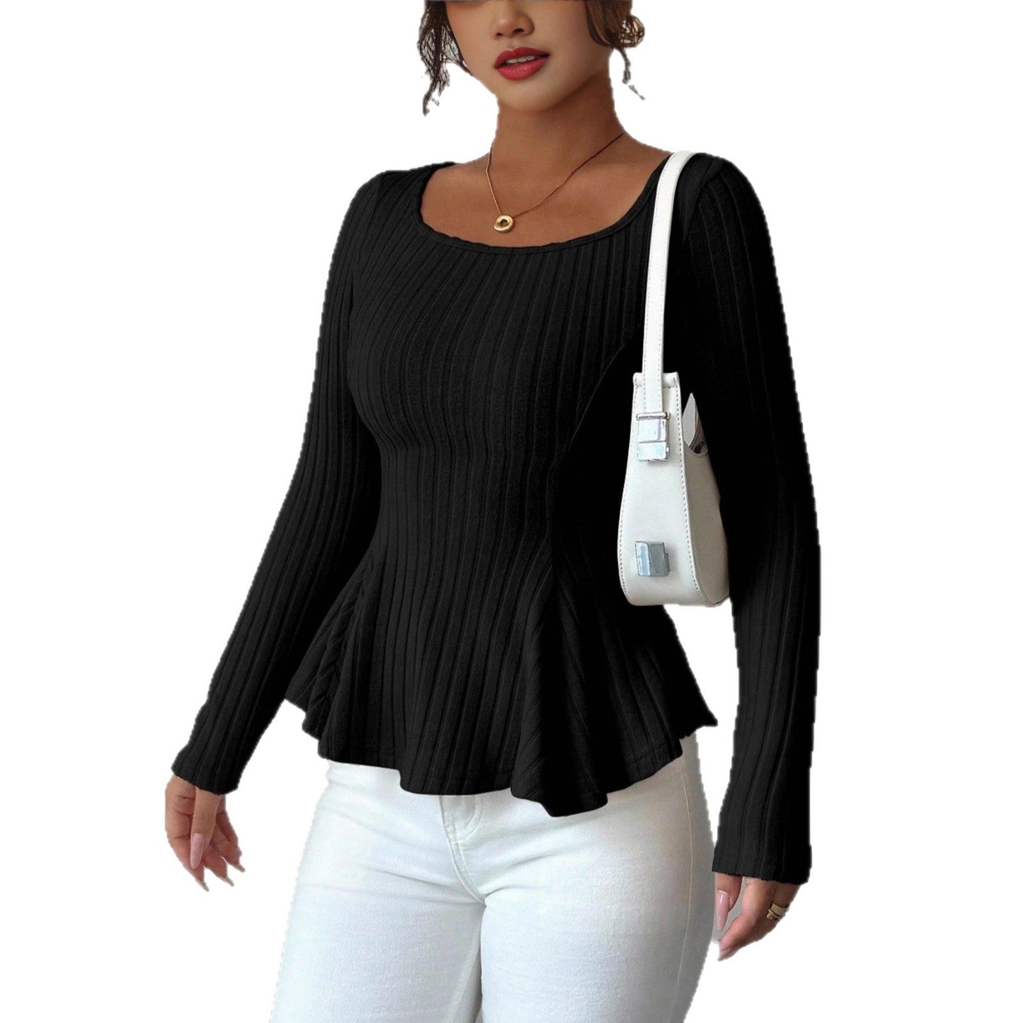 Women's Long-sleeve Bottoming Shirt With Hollowed-out Back And Long Sleeves