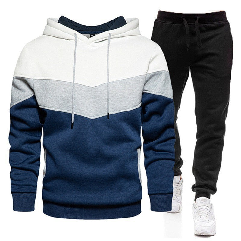 Men's Colour Matching Hoodie  Two-Pieces Sportswear Set