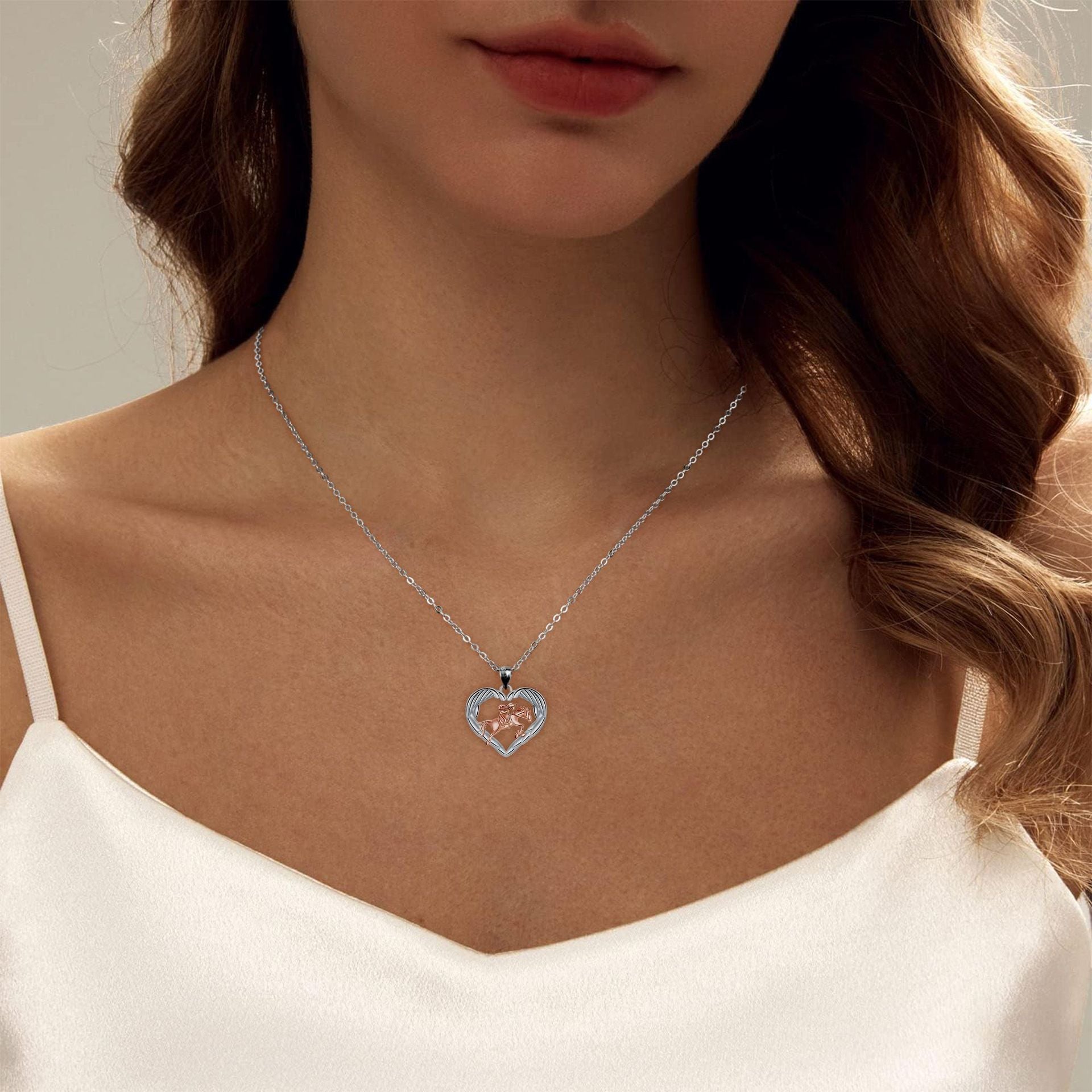 Girl And Horse Pendant Necklace Valentine's Day Gift
