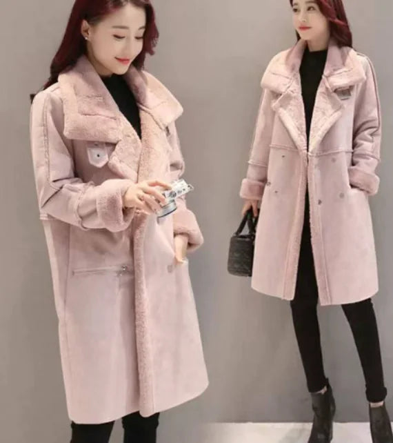 Lambswool Coat for Women – Korean Style Long Overcoat