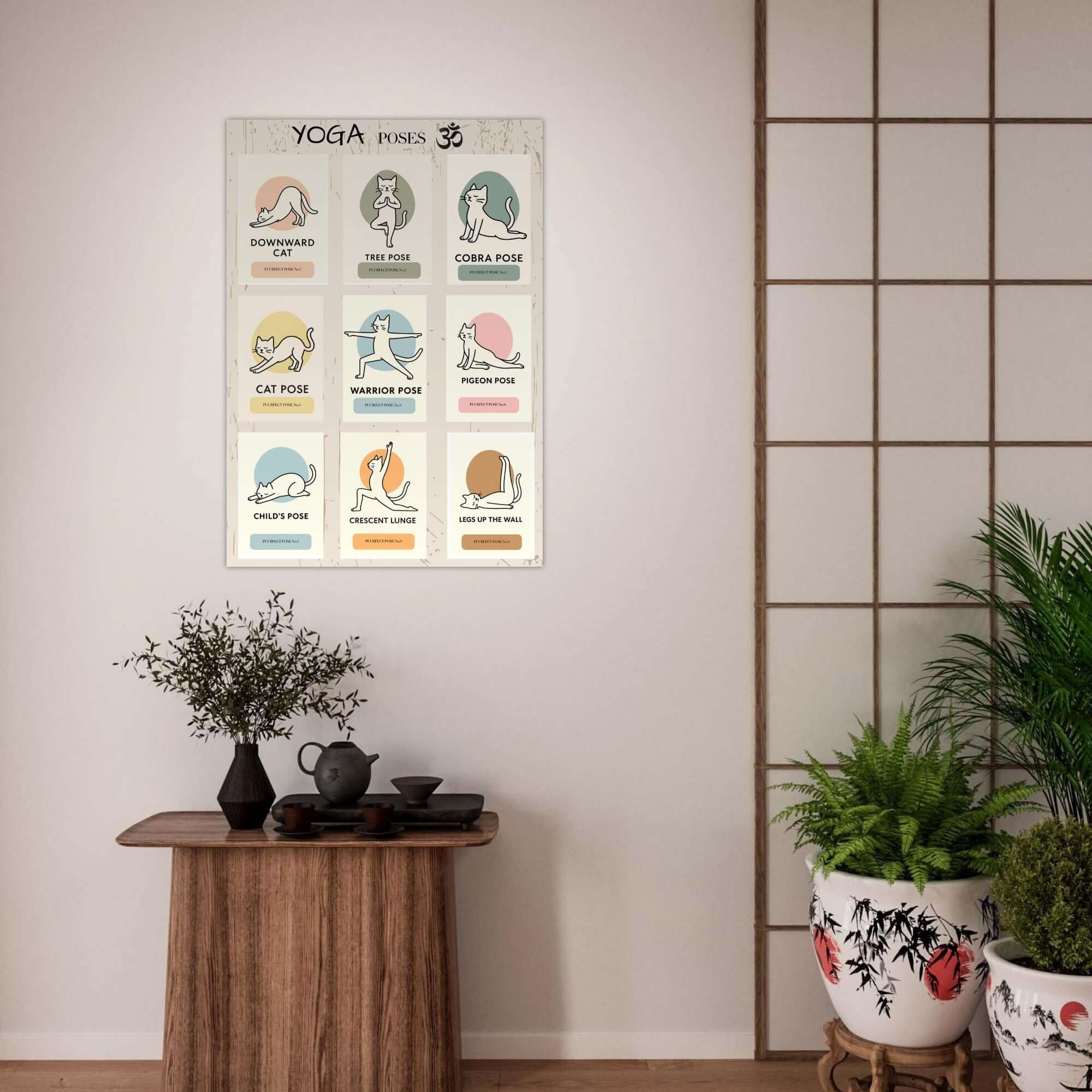 Funny Cat Yoga Wall Art – Cute Feline Yoga Poses Poster, Playful Wellness Decor