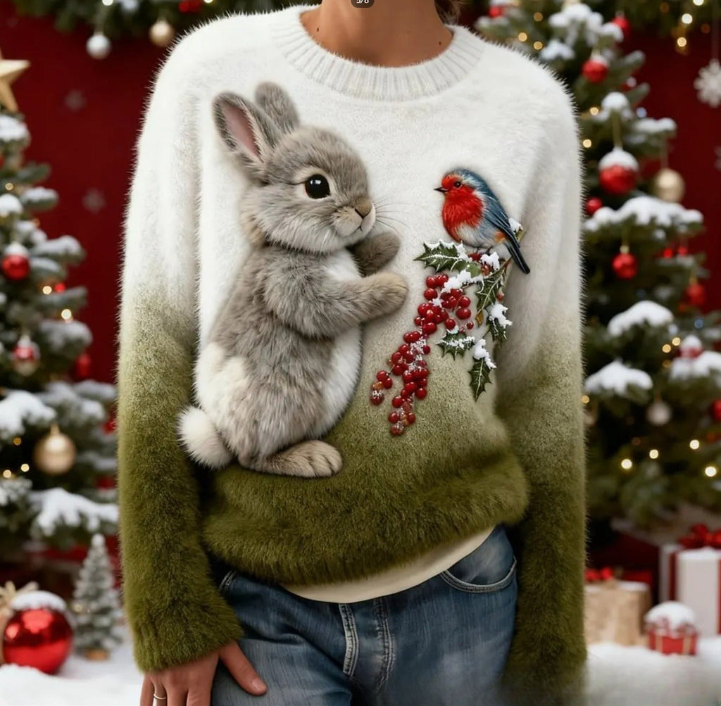 Digital-printed Christmas-patterned Women's Flannel Hoodie