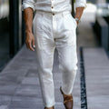 Men's Linen Trousers Solid Color Breathable Casual Pants Outdoor Clothing