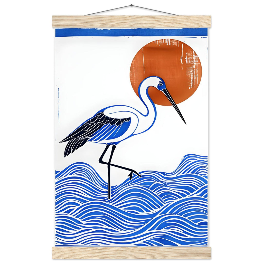 Minimalist Crane Wall Art Poster with Hanger - Japanese Ocean Prints - Modern Home Decor