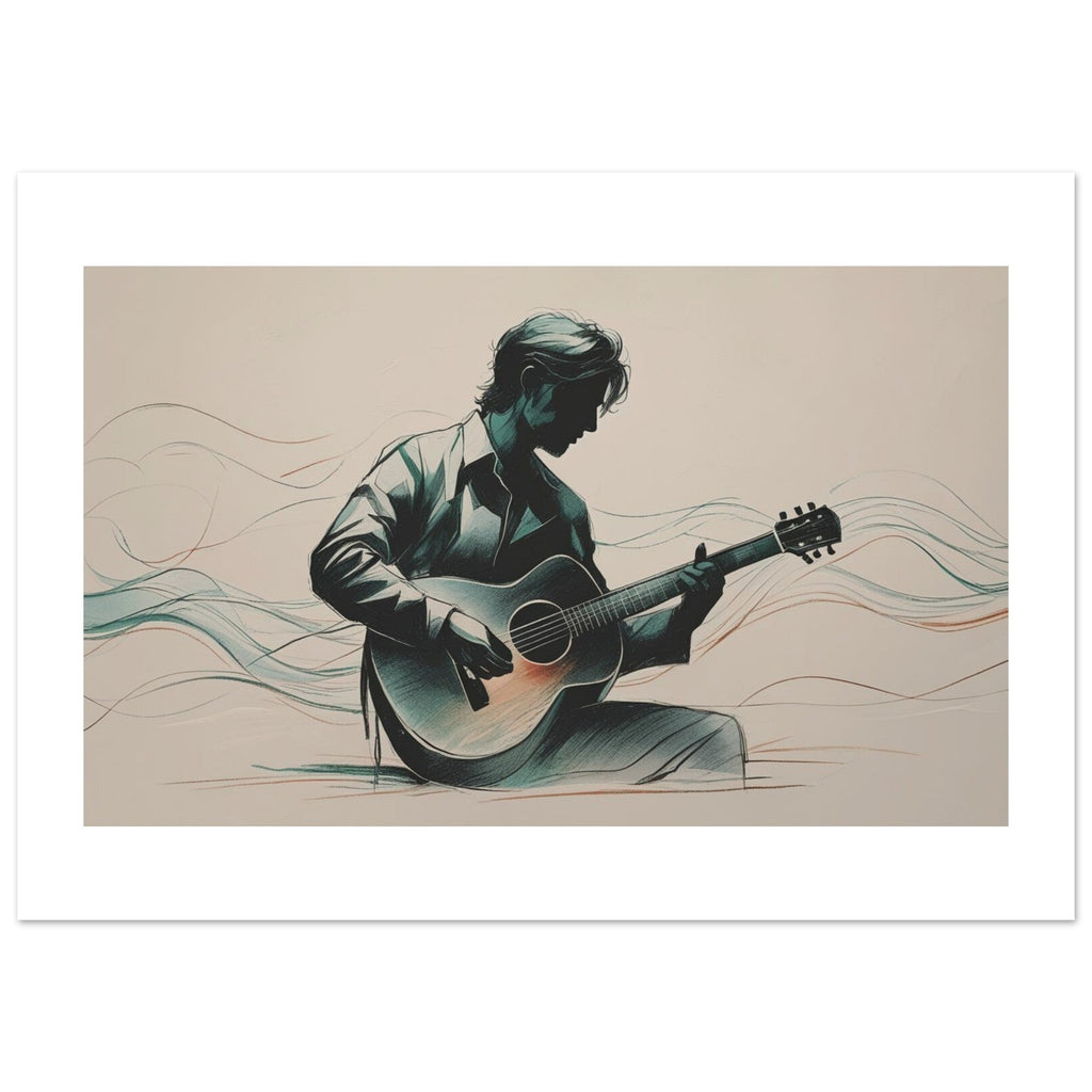 Elegant Guitar Player Wall Art - Abstract Acoustic Print