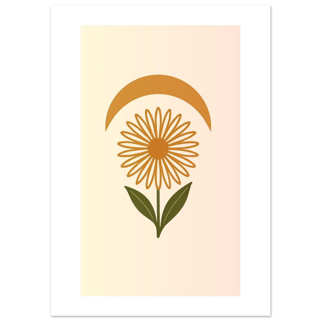 Minimal Flower & Crescent Print - Boho Botanical Poster | Earthy Modern Wall Art