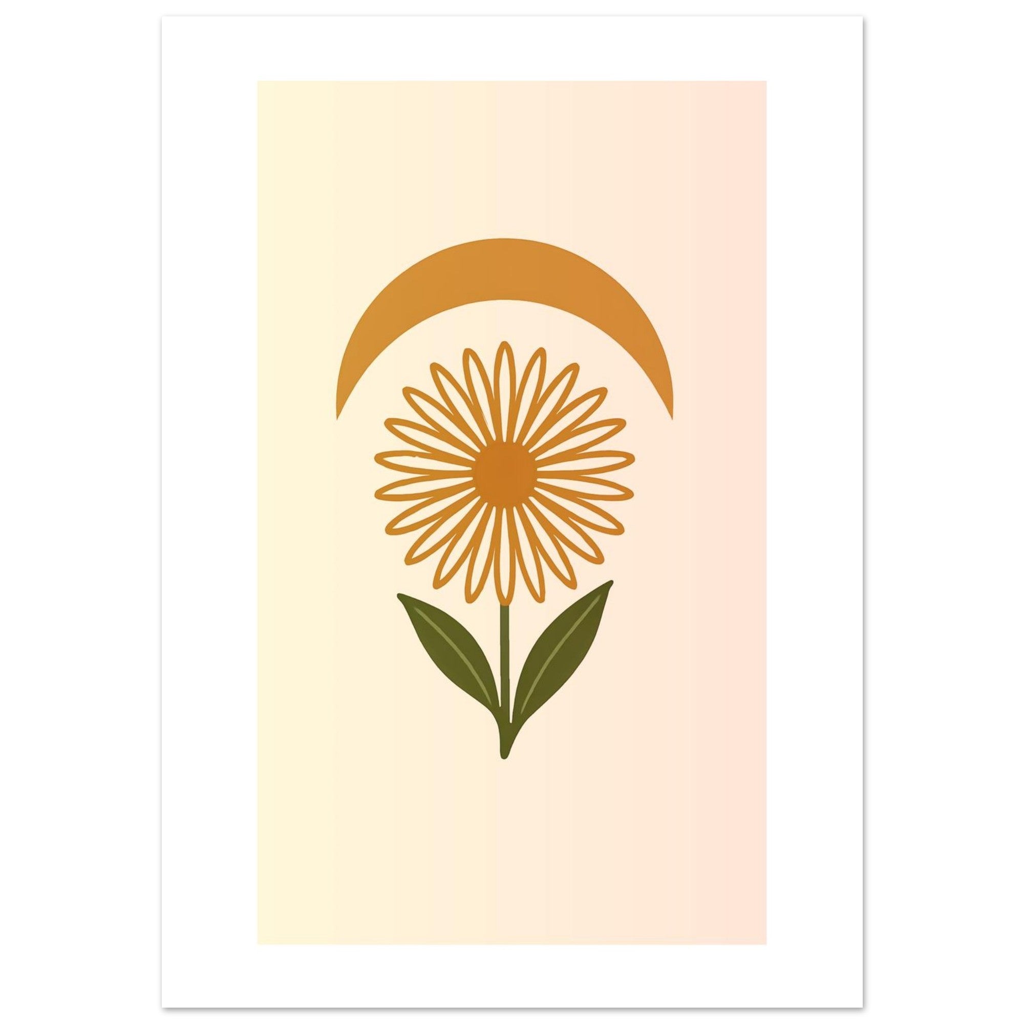 Minimal Flower & Crescent Print - Boho Botanical Poster | Earthy Modern Wall Art