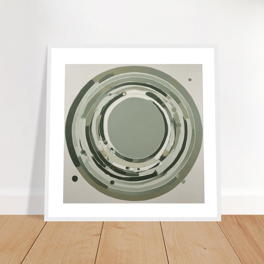 Sage Green Circular Abstract Framed Poster – Minimalist Geometric Wall Art