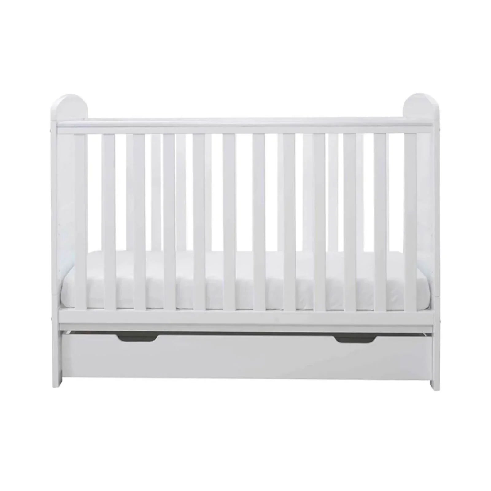 Ickle Bubba Coleby Mini Cot Bed & Under Drawer White - Premium Pocket Sprung Mattress