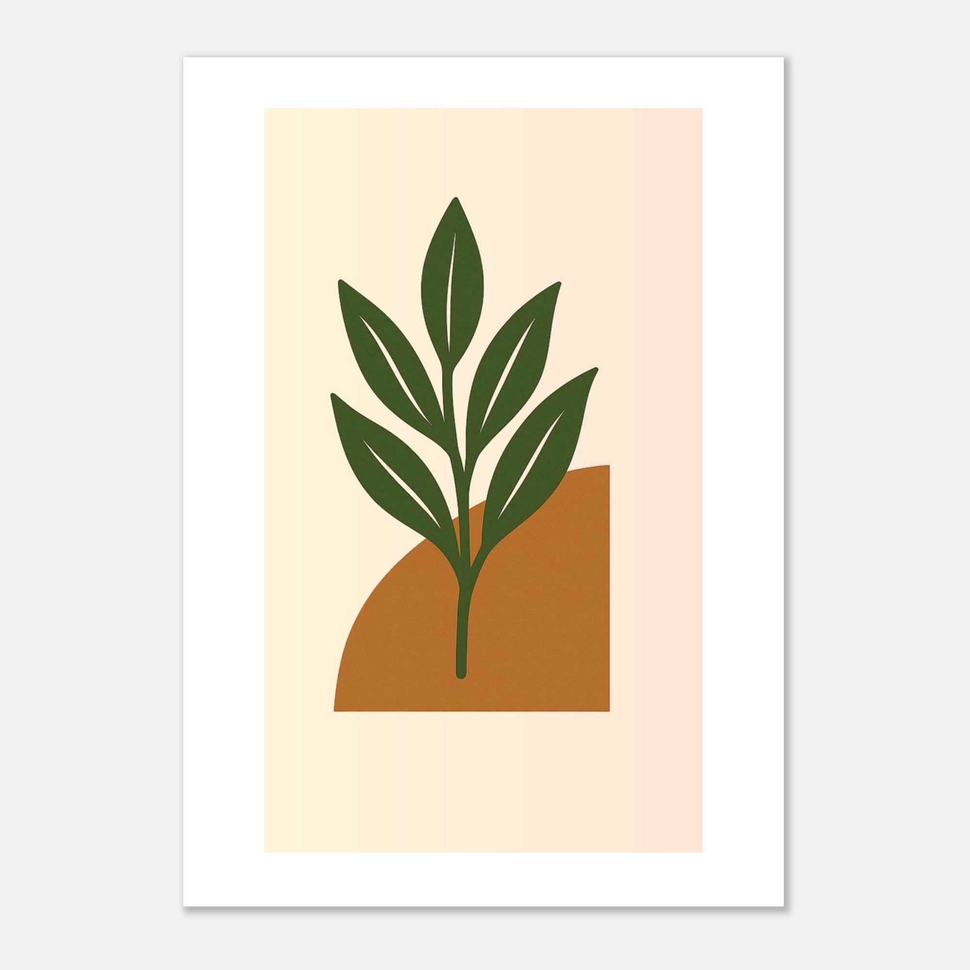 Green Leaf Botanical Wall Art – Minimal Plant Print with Terracotta Accent, Boho Decor
