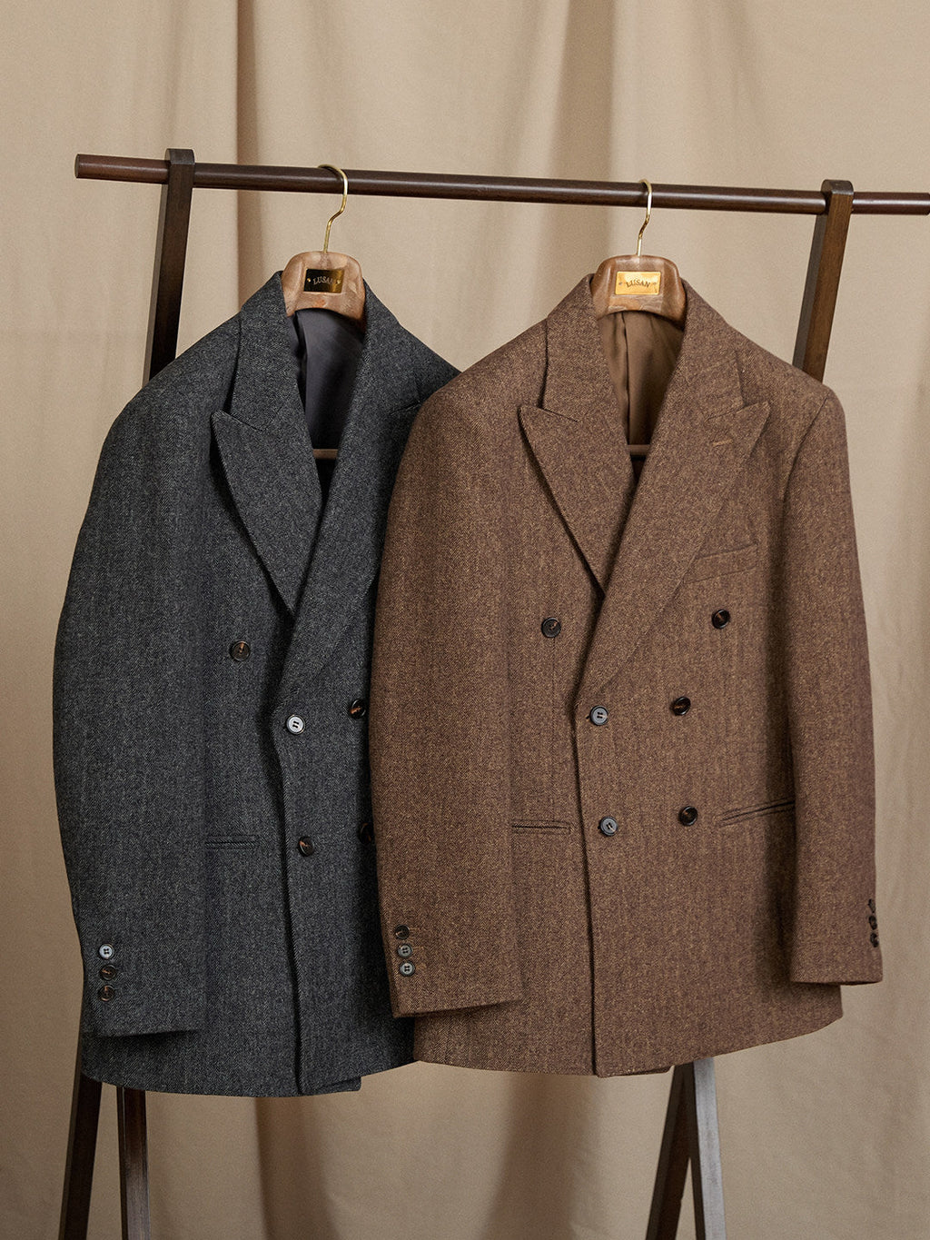 Men’s Tailored Wool-blend Herringbone Double-breasted Suit Jacket