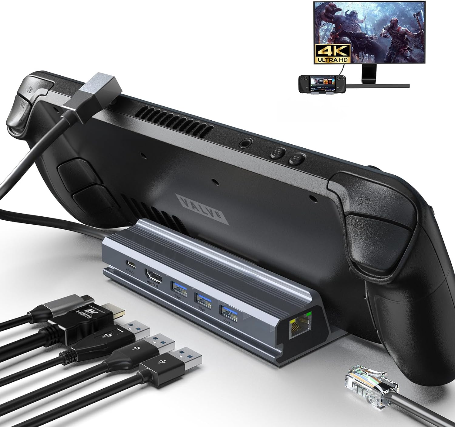 Steam Docking Station 6 in 1 USB C HDMI 2.0 4K@60Hz Ethernet USB A 3.0 and USB C