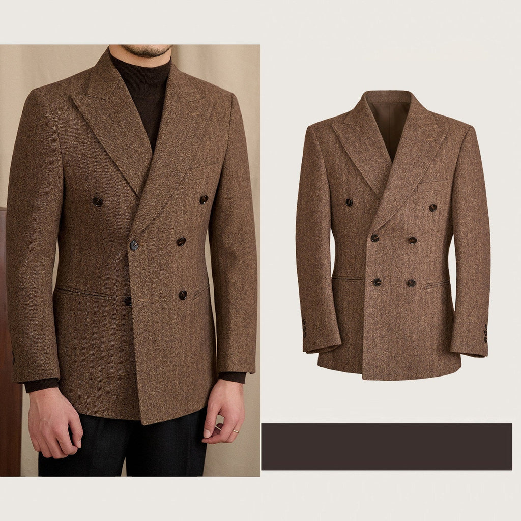 Men’s Tailored Wool-blend Herringbone Double-breasted Suit Jacket