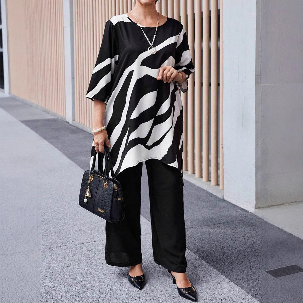 Summer Women's Plus-size Casual Straight-leg Pants Sets