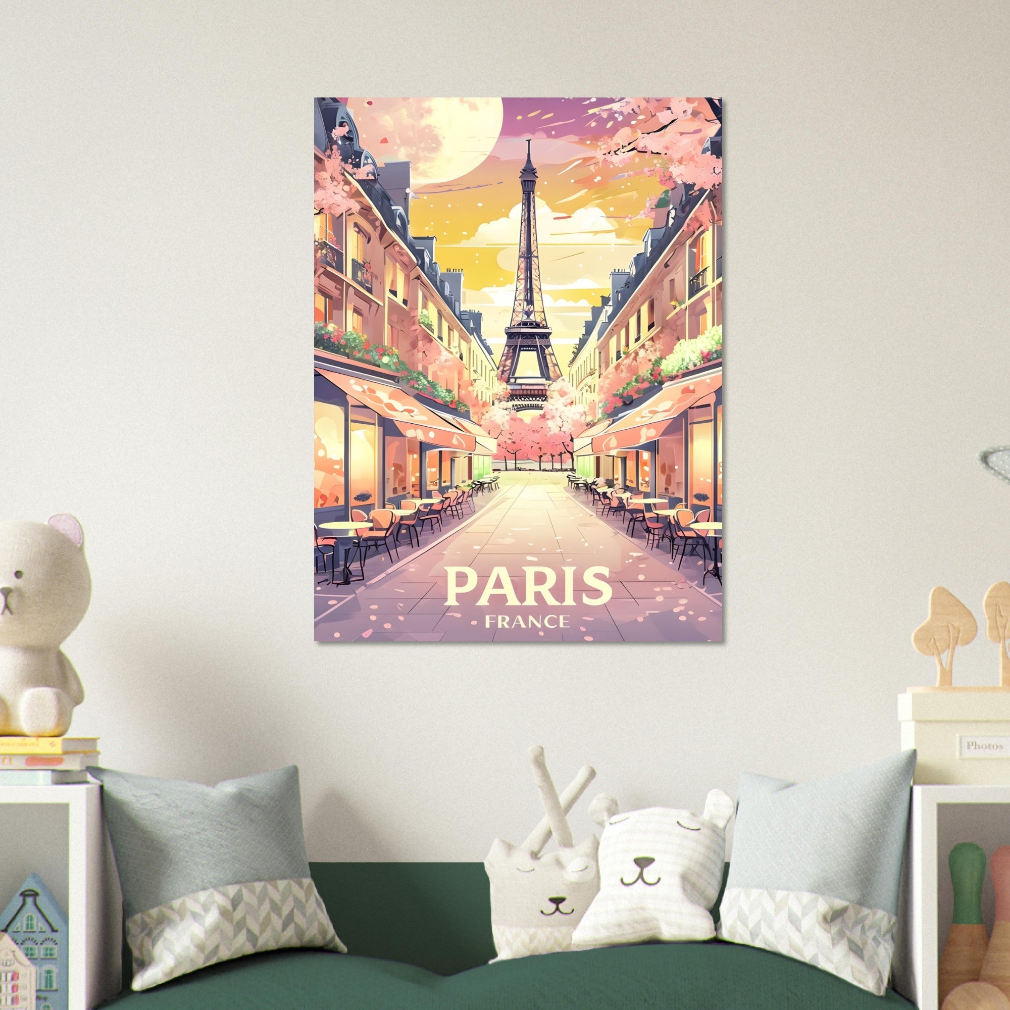 Paris Street Scene Wall Art - Eiffel Tower Sunset Print | Vibrant Parisian Cityscape Poster | Travel & Home Decor Gift