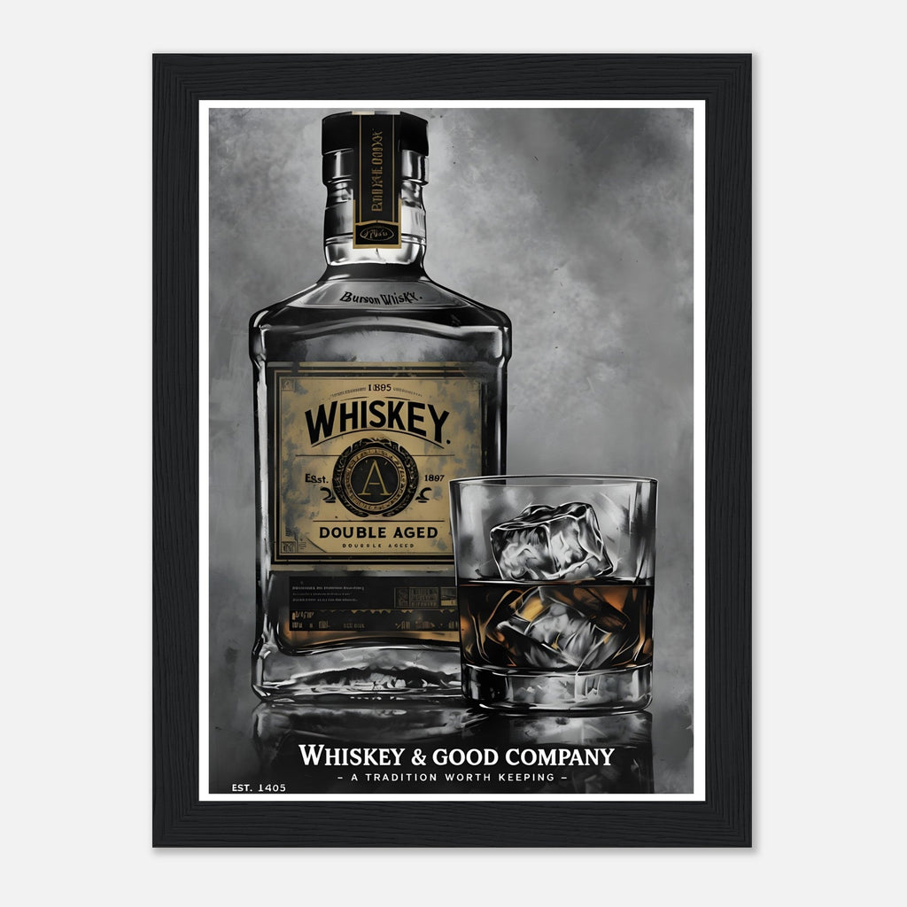 Noir Whiskey Bottle Framed Poster – Sophisticated Wall Art for Home Bars & Lounges