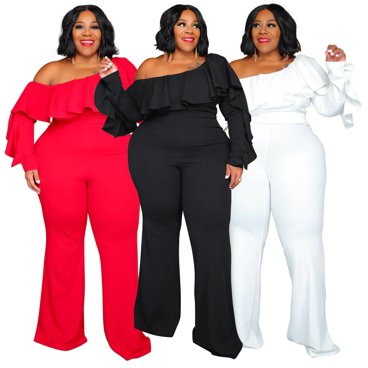 Solid-color Fashionable Loose-fit Off-shoulder Tube Jumpsuit For Women