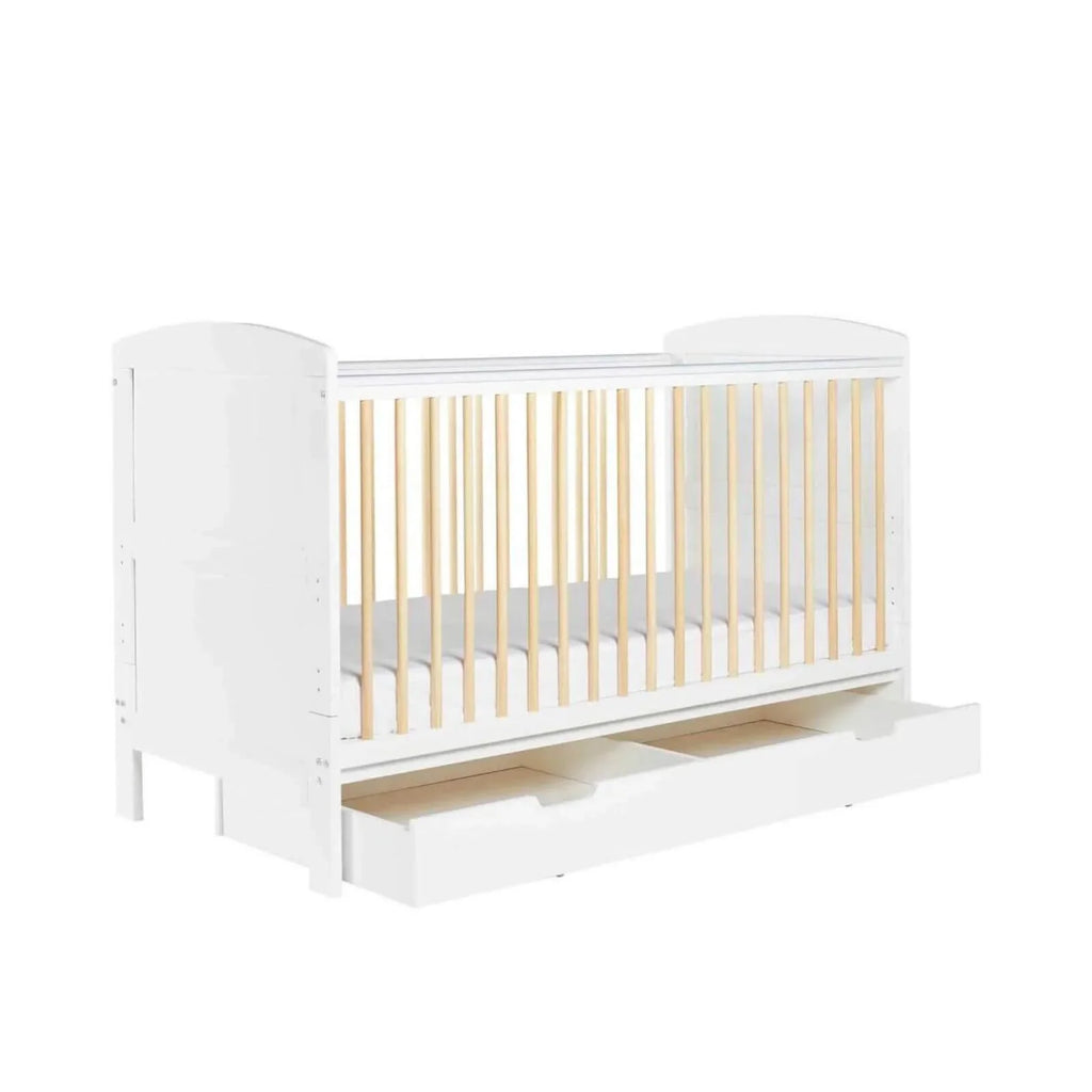 Ickle Bubba Coleby Scandi Cot Bed with Under Drawer Scandi White - Fibre Mattress