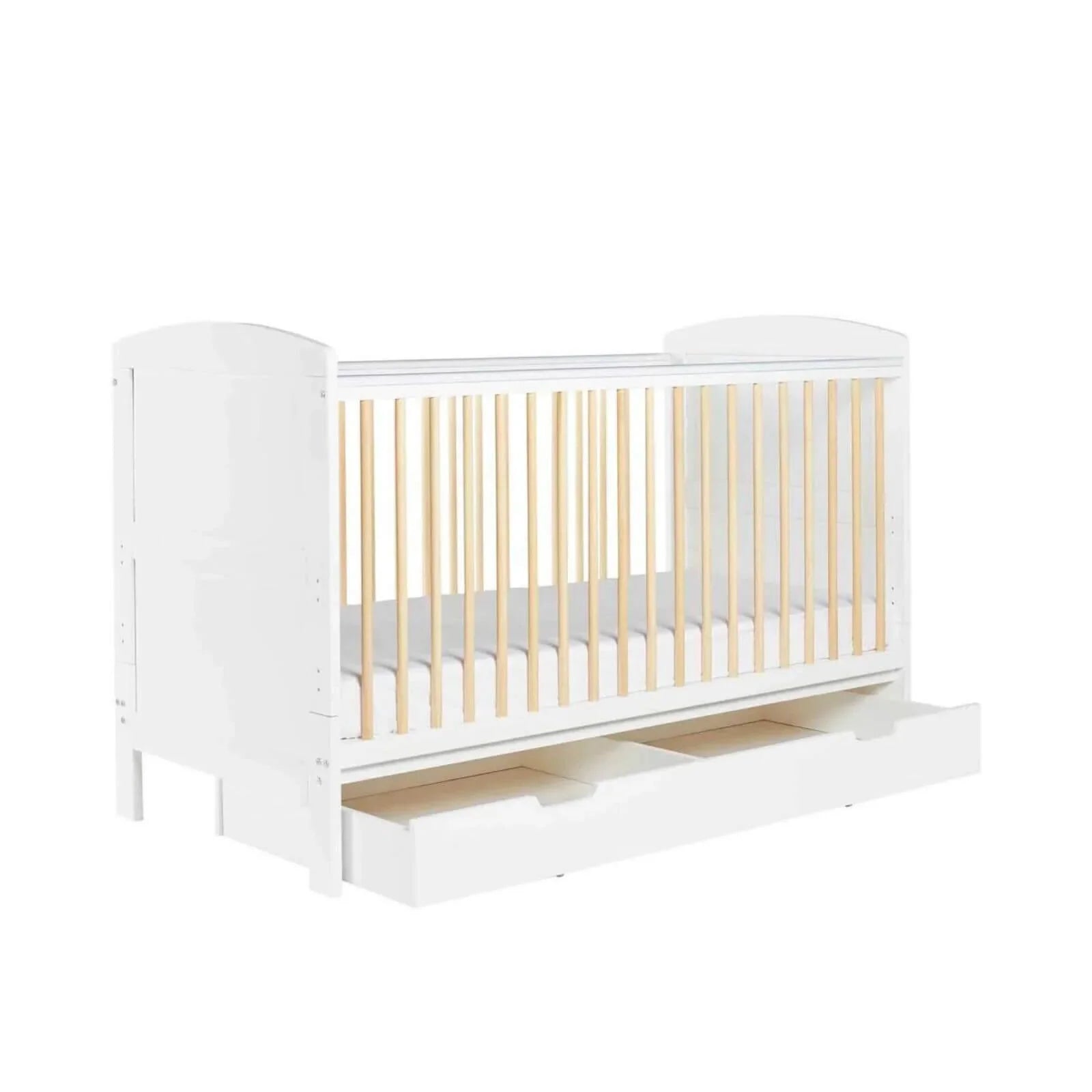 Ickle Bubba Coleby Scandi Cot Bed with Under Drawer Scandi White - Fibre Mattress