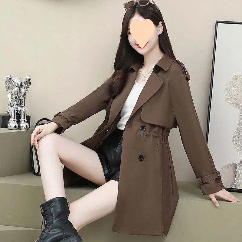 Women's Loose Mid-length Coat Waist Trimming Coat