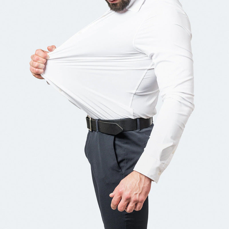 Solid Long Sleeve Shirt Fashion Slim Lapel Button Office Business Shirt Men's Clothing