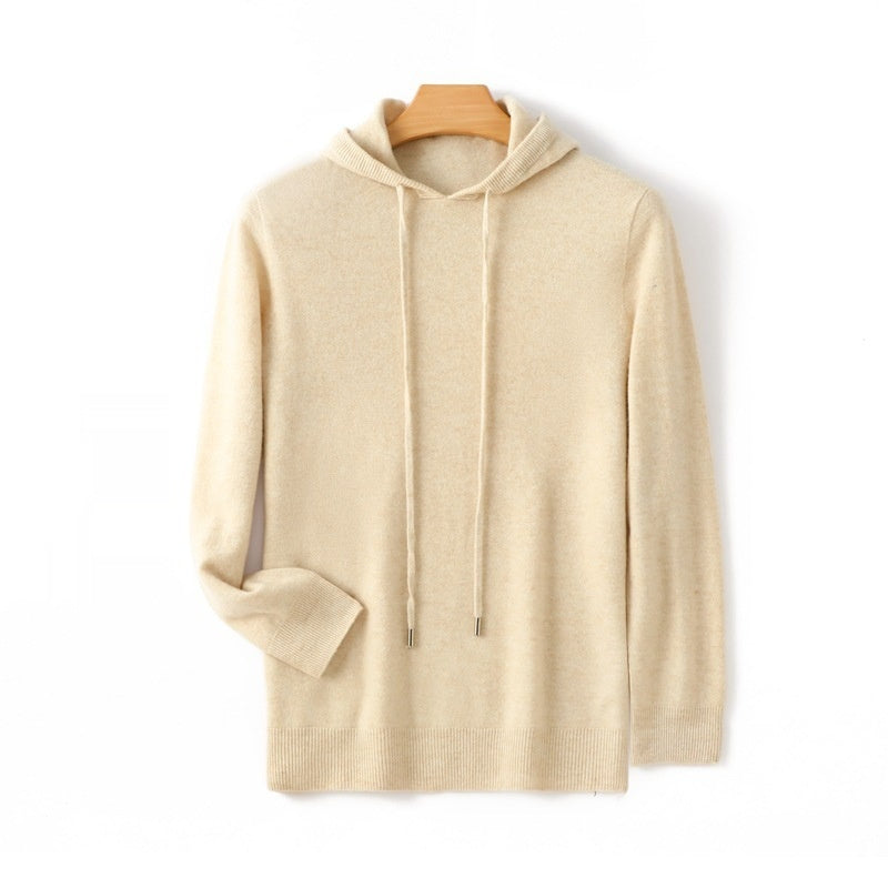 Men's Hooded Solid Color Skin-friendly Knitted Warm Hoodie Bottoming Shirt