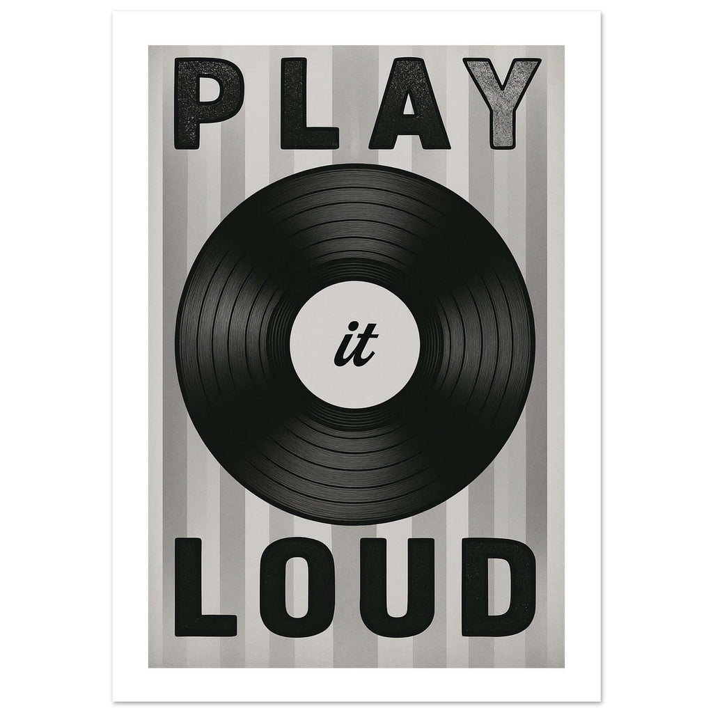 Play It Loud Vinyl Record Wall Art – Retro Music Poster for Studio & Home Decor