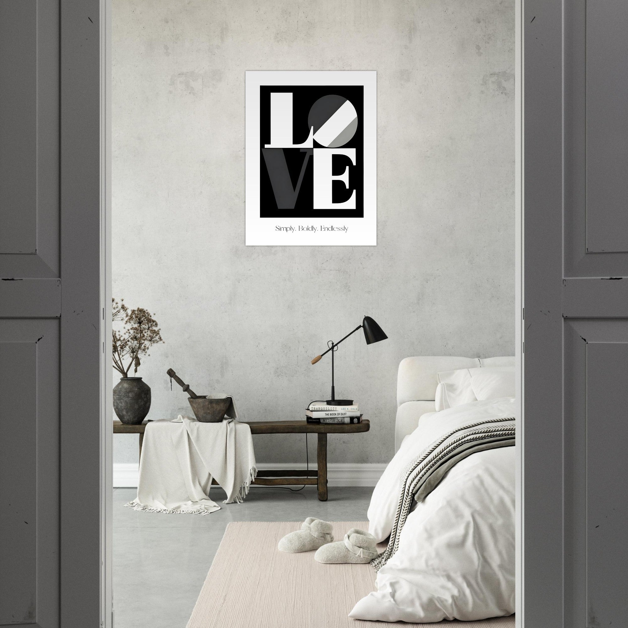 Modern LOVE Typography Wall Art – Bold Black and White Poster, Minimalist Monochrome Print, Romantic Home Decor Gift