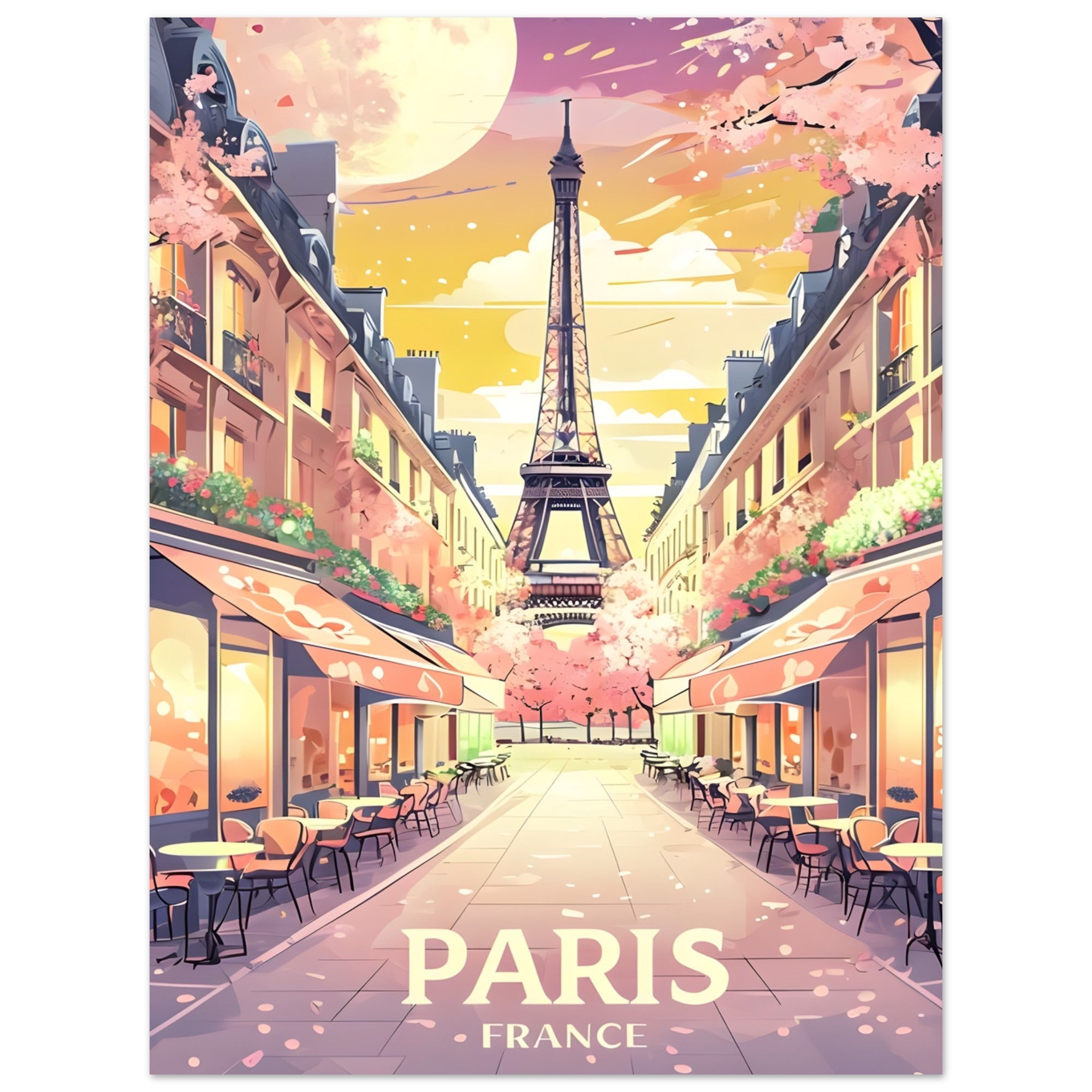 Paris Street Scene Wall Art - Eiffel Tower Sunset Print | Vibrant Parisian Cityscape Poster | Travel & Home Decor Gift