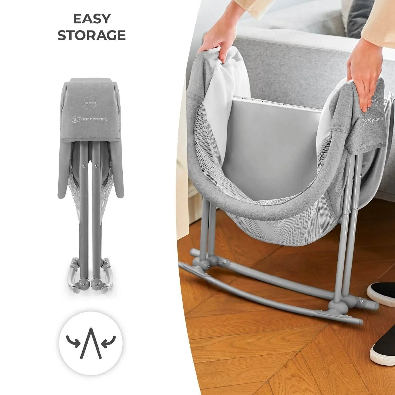 Kinderkraft Lovi 3 in 1 Baby Crib - Grey